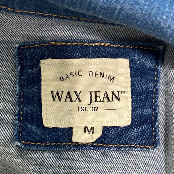 Wax Jean Womens Basic Denim Long Sleeve Pockets Collared Blue Cropped Jacket - Picture 3 of 4